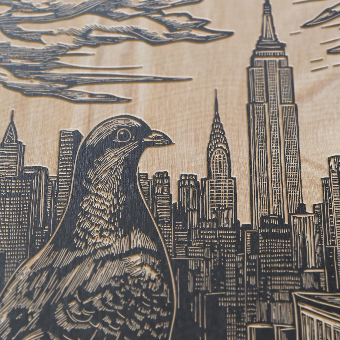 Pigeon in New York City Engraved Illustration