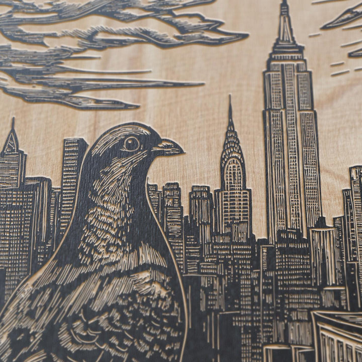 Pigeon in New York City Engraved Illustration