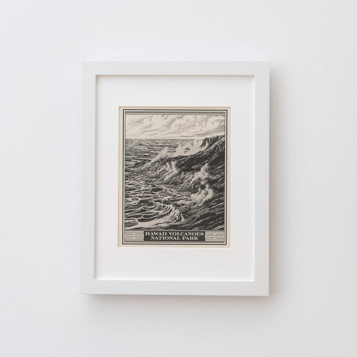 Hawaii Volcanoes National Park Lithograph Style Print - Vintage Hawaii Big Island archival matte fine art print. Kīlauea &amp; Mauna Loa Gift.