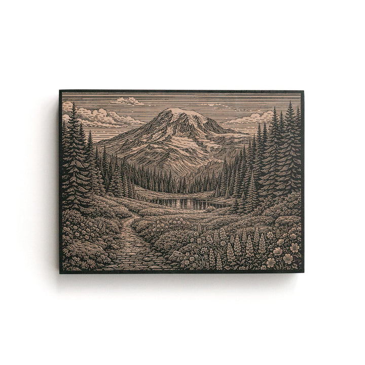 Alpine Meadow Mount Rainier Engraved Birch Art Panel