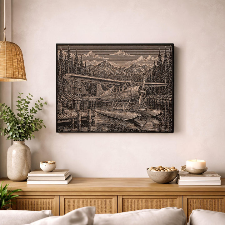 Vintage Floatplane Engraved Illustration