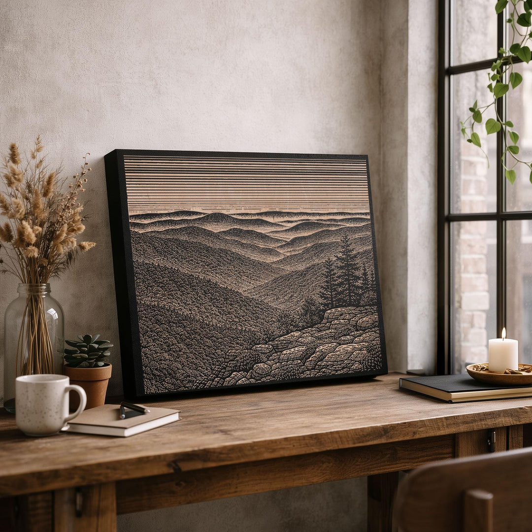 Blue Ridge Mountains Engraved Birch Art Panel