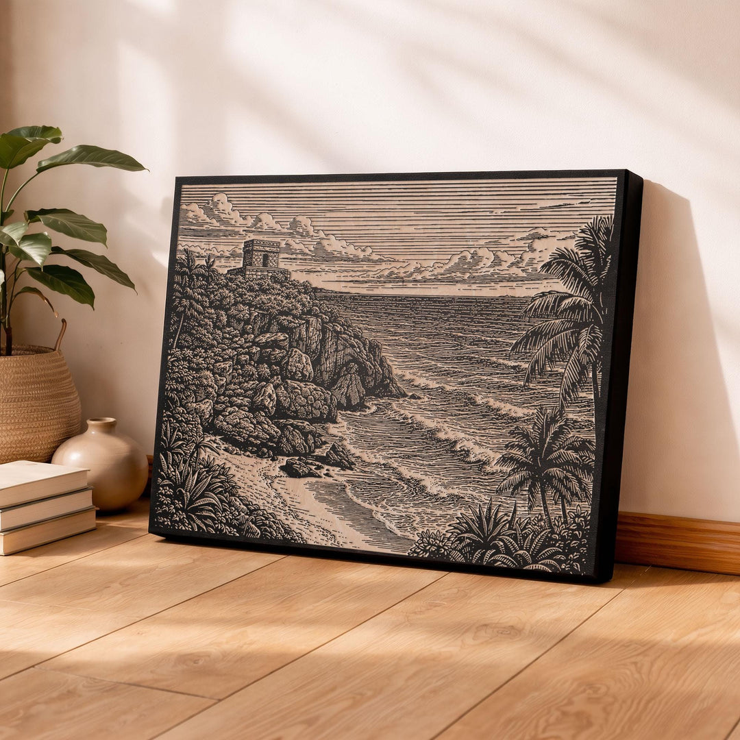 Tulum Beach Engraved Birch Art Panel