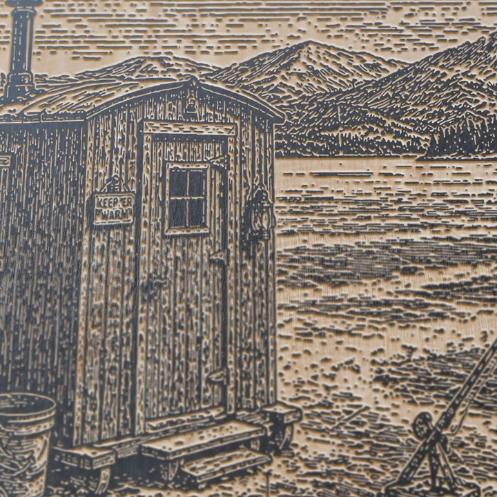 Ice Fishing on a Snowy Lake Engraved Illustration