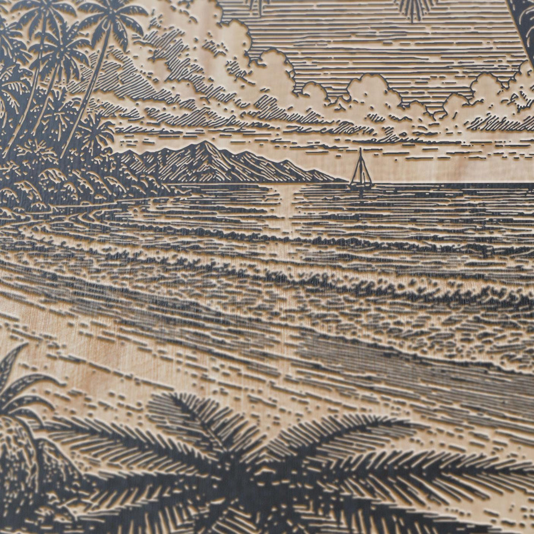 Palm Shadows on the Sand Engraved Birch Art Panel