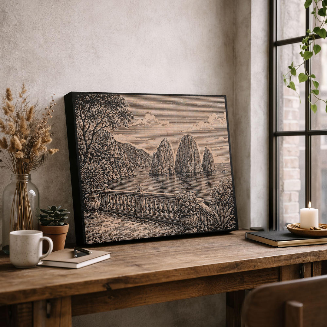 Capri Faraglioni Engraved Birch Art Panel