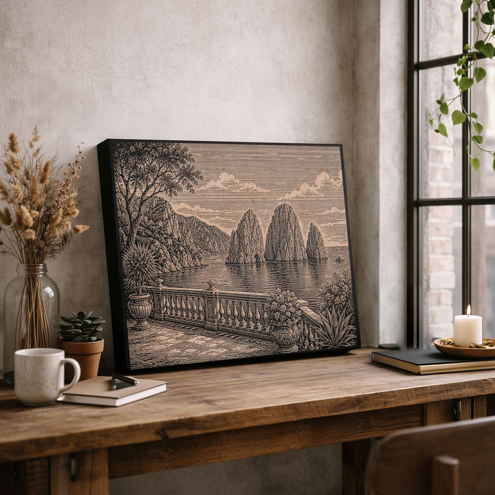 Capri Faraglioni Engraved Birch Art Panel