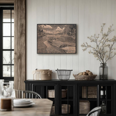 Vintage Lake Boat Engraved Illustration