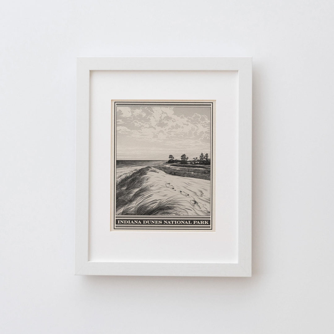Indiana Dunes National Park Lithograph Style Print - Vintage Indiana archival matte fine art print. Portage Kemil Dunbar Central Beach Gift.