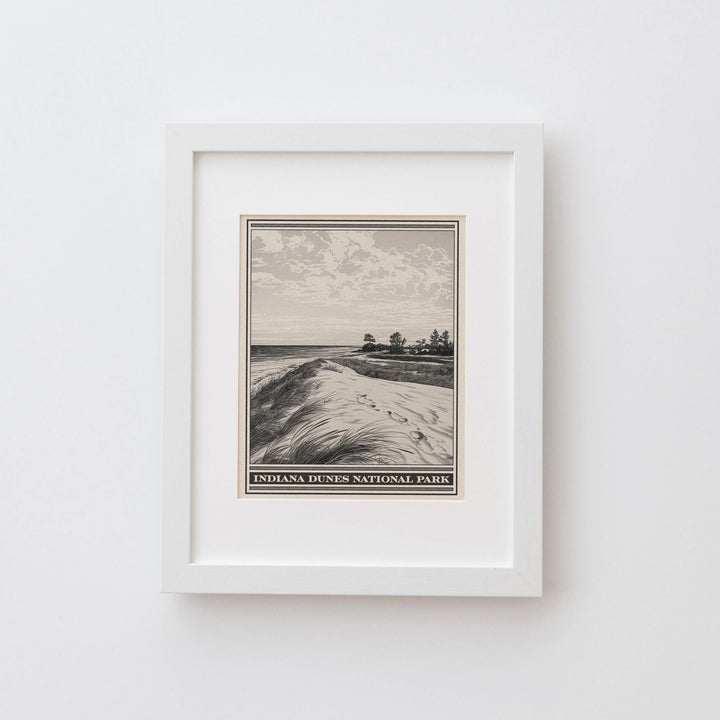 Indiana Dunes National Park Lithograph Style Print - Vintage Indiana archival matte fine art print. Portage Kemil Dunbar Central Beach Gift.