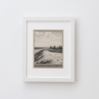 Indiana Dunes National Park Lithograph Style Print - Vintage Indiana archival matte fine art print. Portage Kemil Dunbar Central Beach Gift.