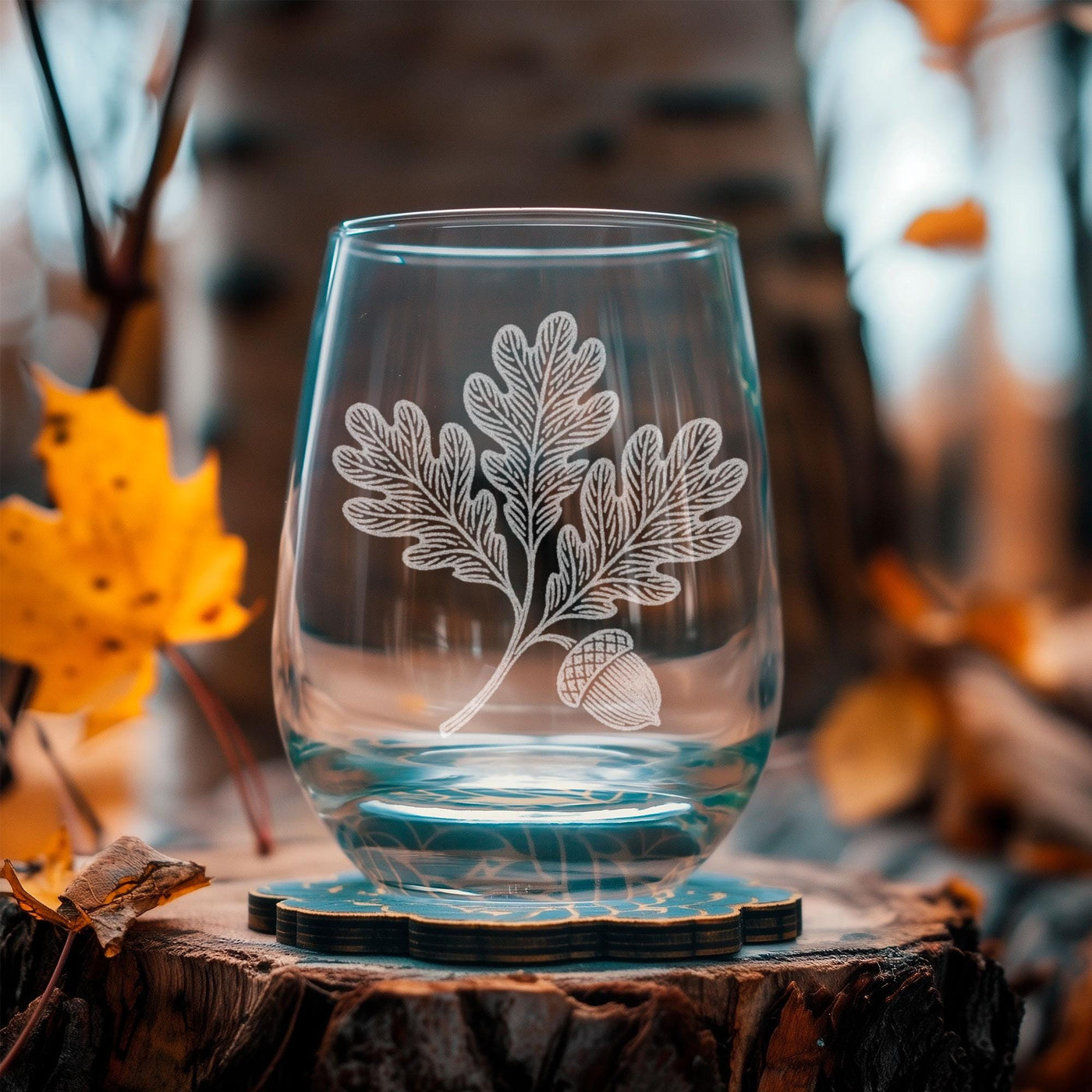 acorn drinking glass Oak Leaf & Acorn Glass | Laser Etched Botanical Barware