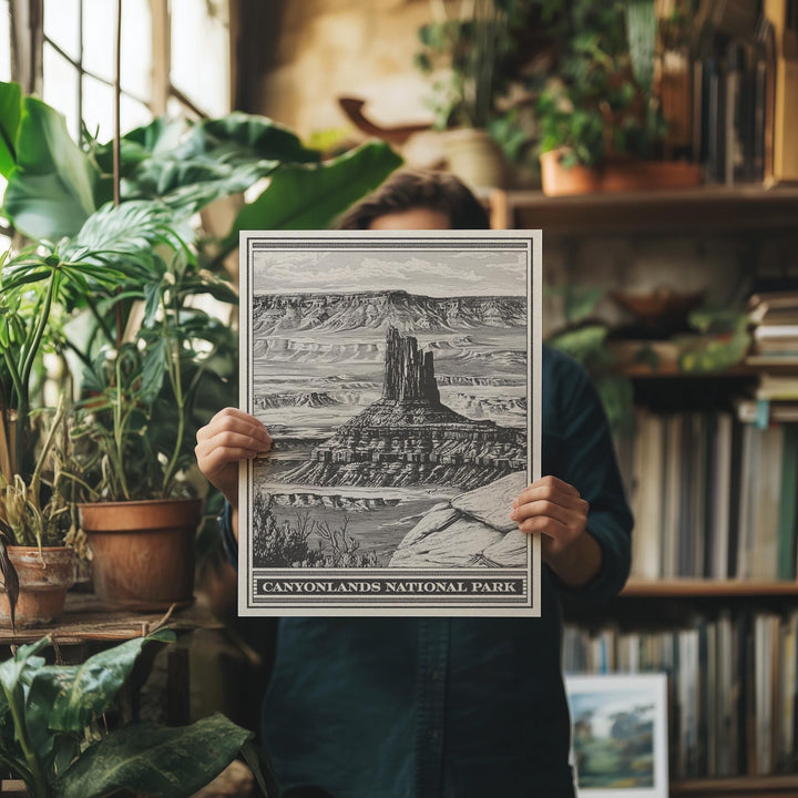 Canyonlands National Park Lithograph Style Print - Vintage Utah archival matte fine art print. Needles Rocks Island in the Sky Desert Gift.