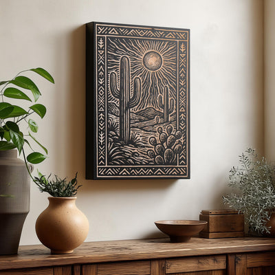 Desert Cactus Engraved Birch Illustration