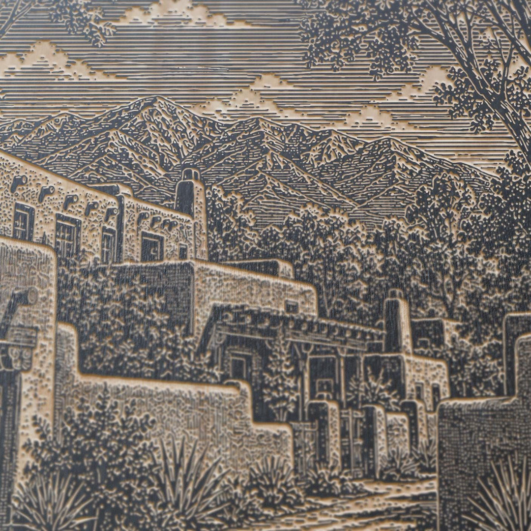 Santa Fe Adobe Lane Engraved Birch Art Panel