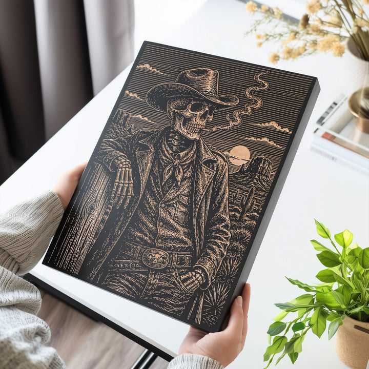 Skeleton Cowboy Engraved Illustration