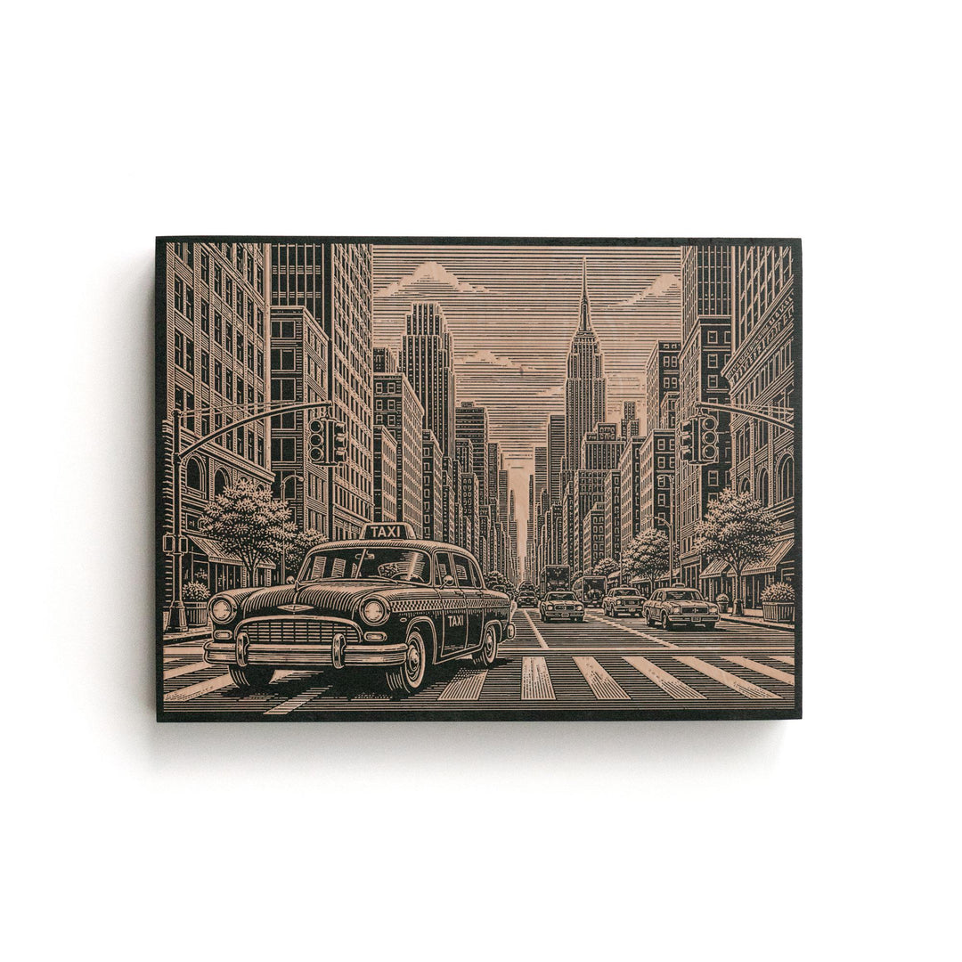 NYC Taxi Cab Engraved Birch Art Panel