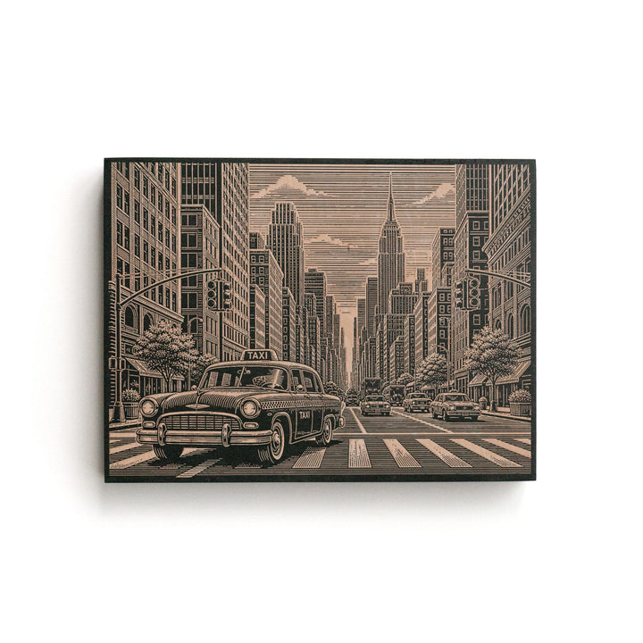 NYC Taxi Cab Engraved Birch Art Panel