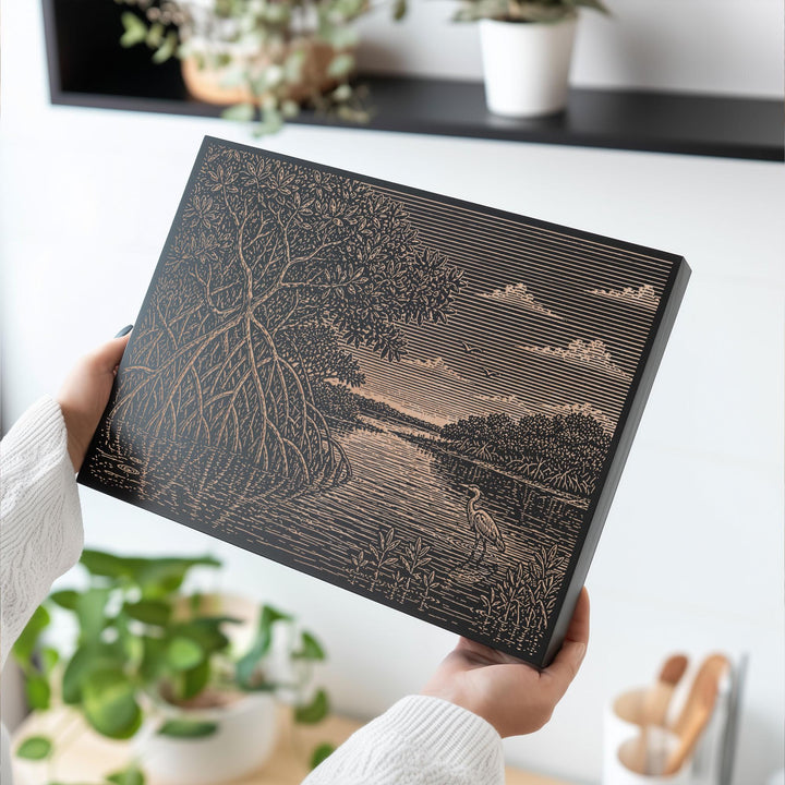 Mangrove Edge and Tidal Water Engraved Birch Art Panel