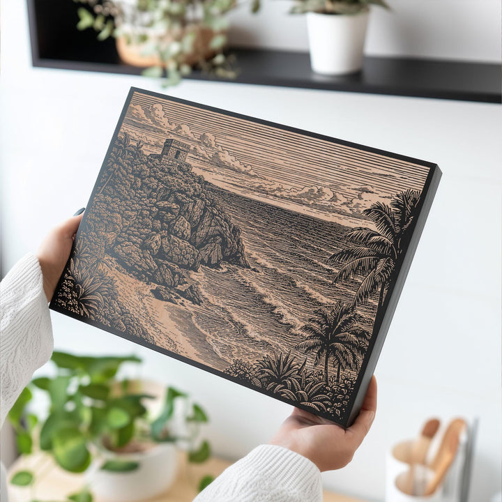 Tulum Beach Engraved Birch Art Panel