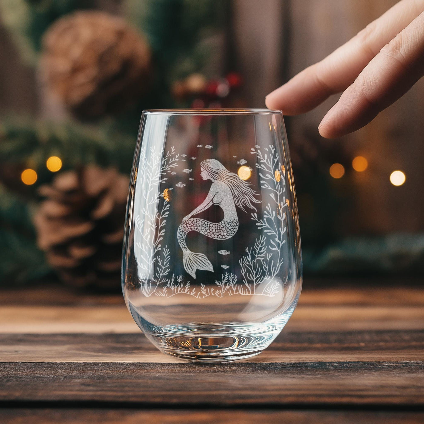 Mermaid Glasses | Classic Nautical Gift, Personalized Whiskey, Wine & Beer Glassware, Coastal Ocean Drinkware, Beachy Bachelorette Gifts