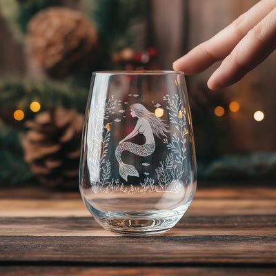 Mermaid Glasses | Classic Nautical Gift, Personalized Whiskey, Wine & Beer Glassware, Coastal Ocean Drinkware, Beachy Bachelorette Gifts
