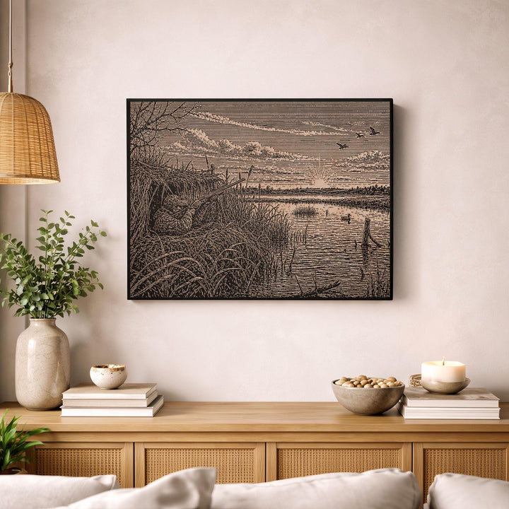 Duck Hunting Engraved Illustration
