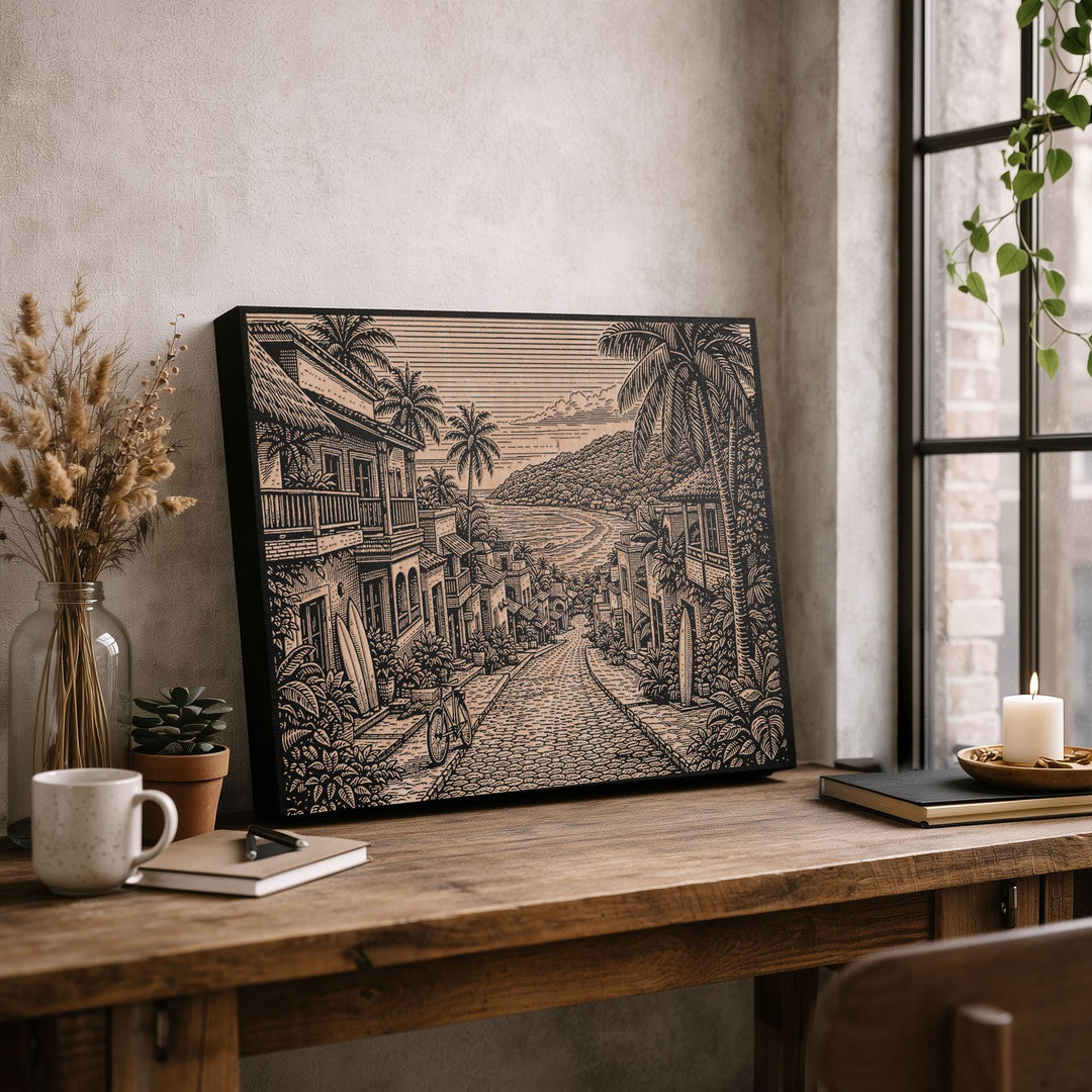 Sayulita Surf Village Engraved Birch Art Panel