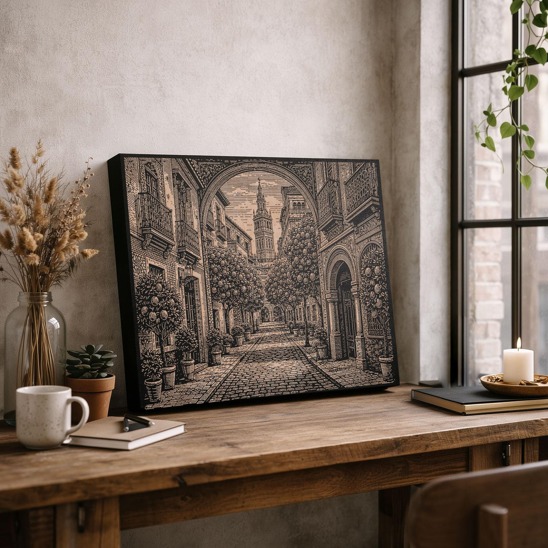 Seville Giralda Street Engraved Birch Art Panel