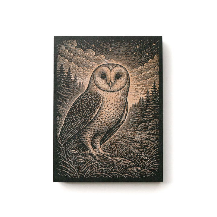 Barn Owl in Starry Night Engraved Birch Art Panel