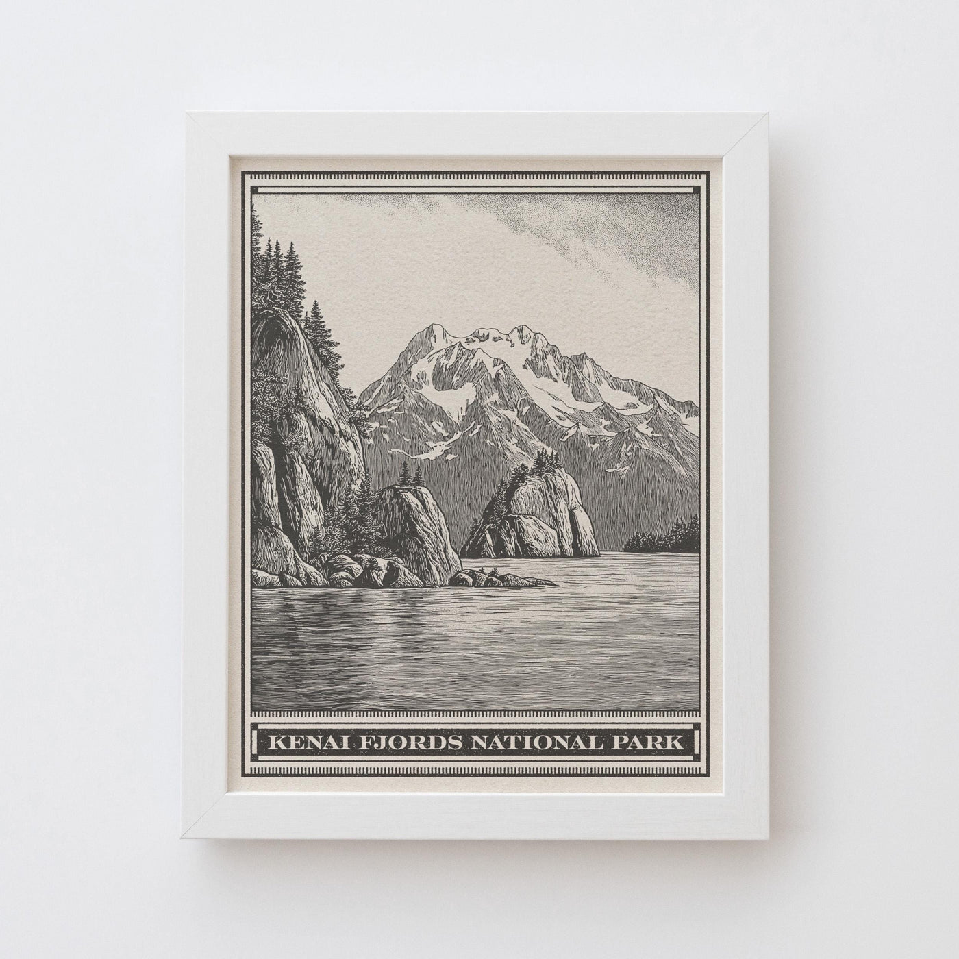 Kenai Fjords National Park Lithograph Style Print - Vintage Alaska archival matte fine art print. Harding Icefield Kenai Peninsula Gift