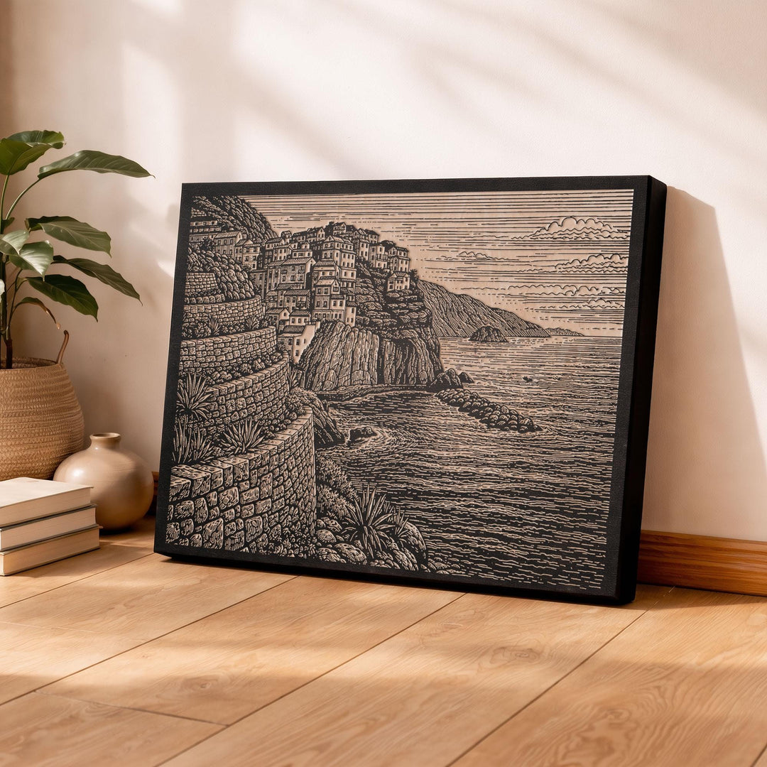 Cinque Terre Italy Engraved Birch Art Panel