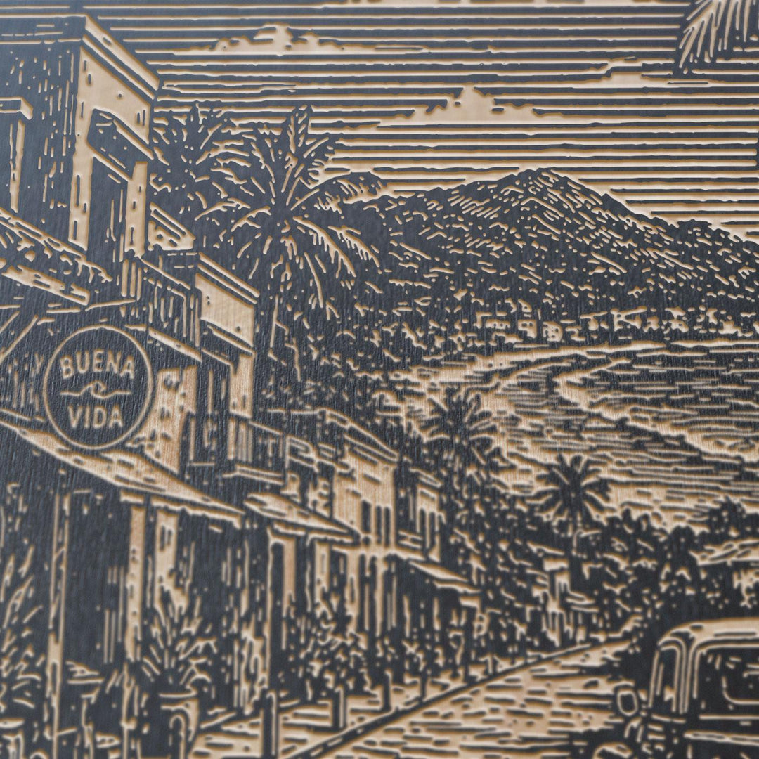 Mexican Surf Town Engraved Birch Art Panel