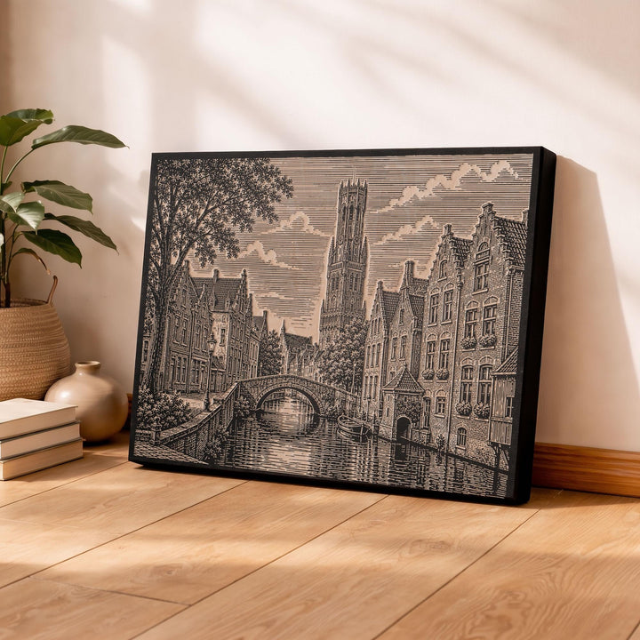 Bruges Canal Engraved Birch Art Panel