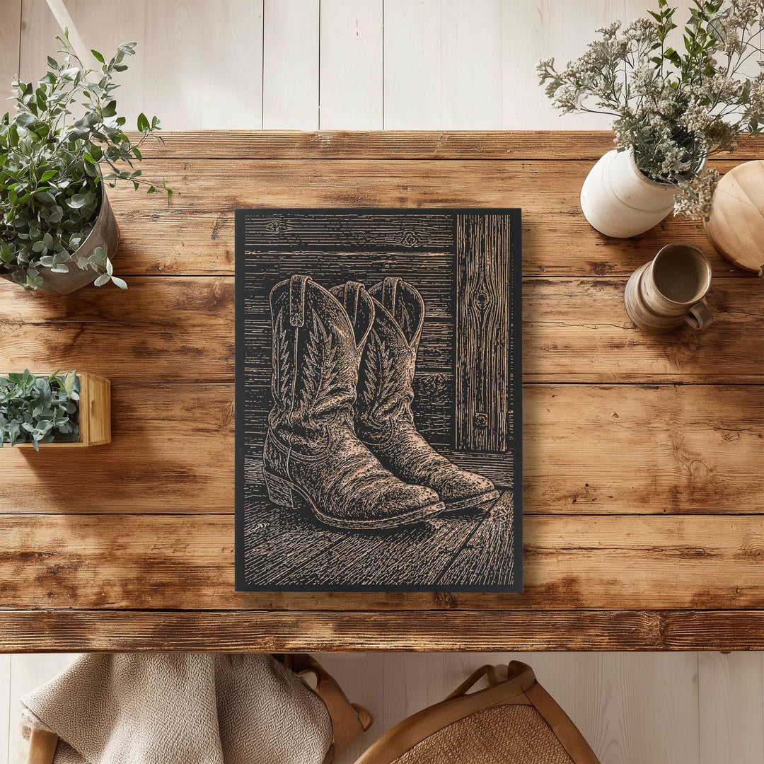 Cowboy Boots Engraved Illustration