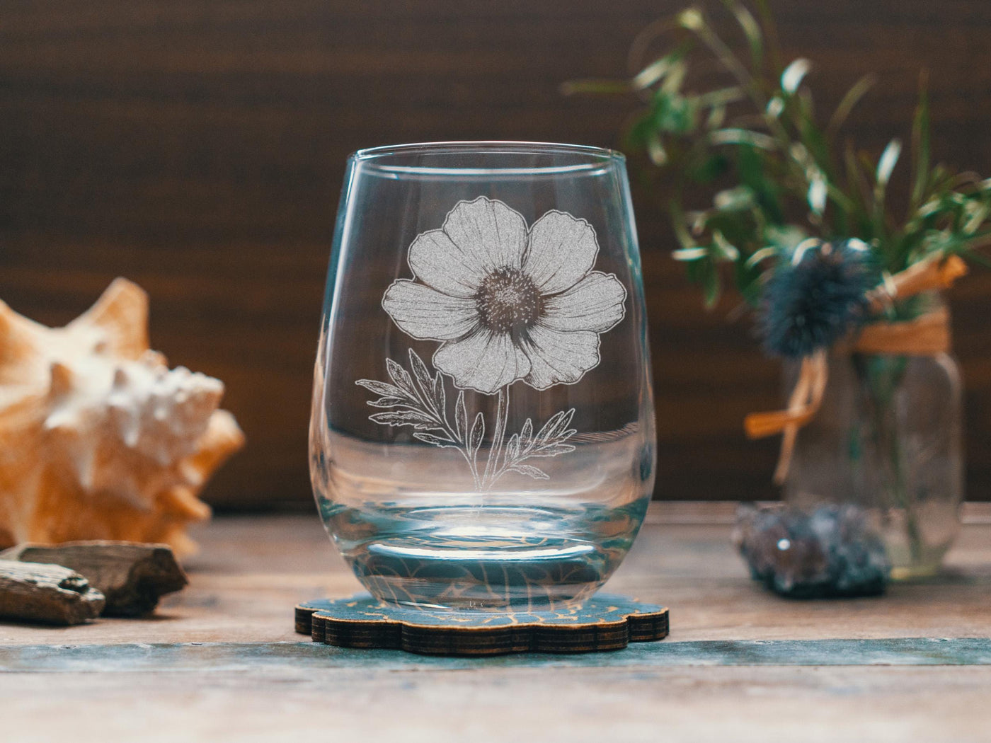 Cosmos Flower Glasses | Floral Themed Whiskey, Wine & Beer Glassware, Gardner Drinkware, October Birth Month Gift, Summer Botanical Gift