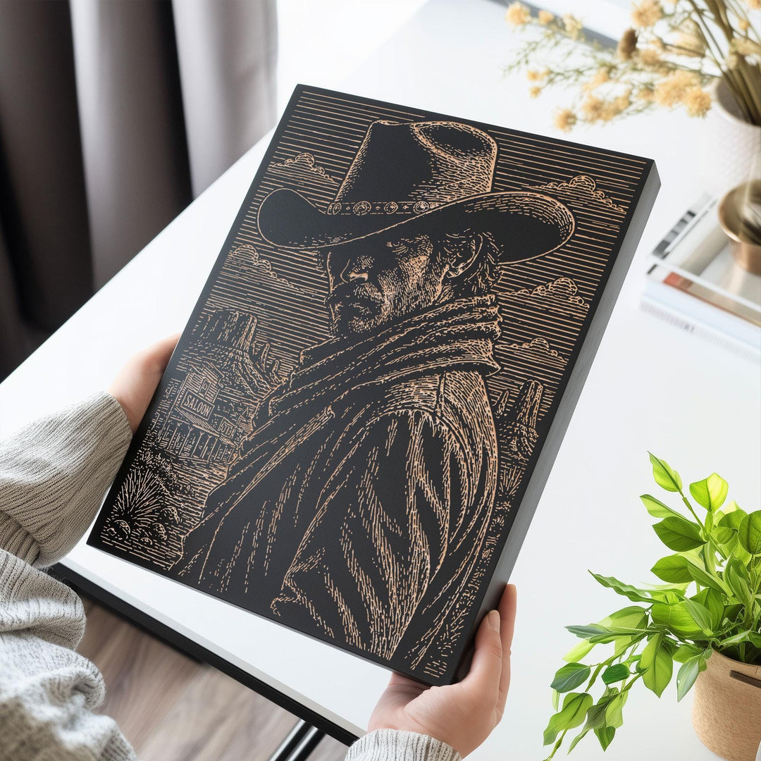 Cowboy Portrait Engraved Illustration