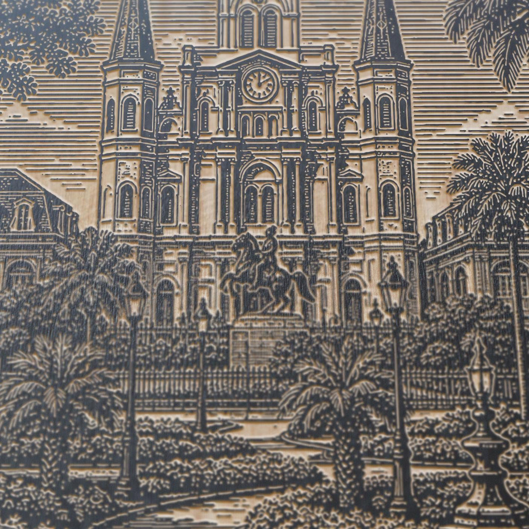 New Orleans Jackson Square Engraved Birch Art Panel