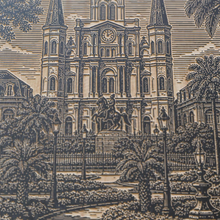 New Orleans Jackson Square Engraved Birch Art Panel