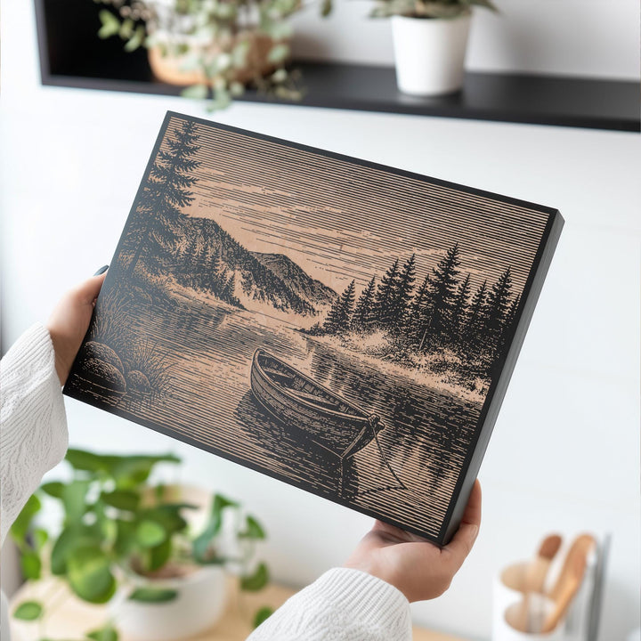 Serene Lake at Dawn Engraved Birch Art Panel