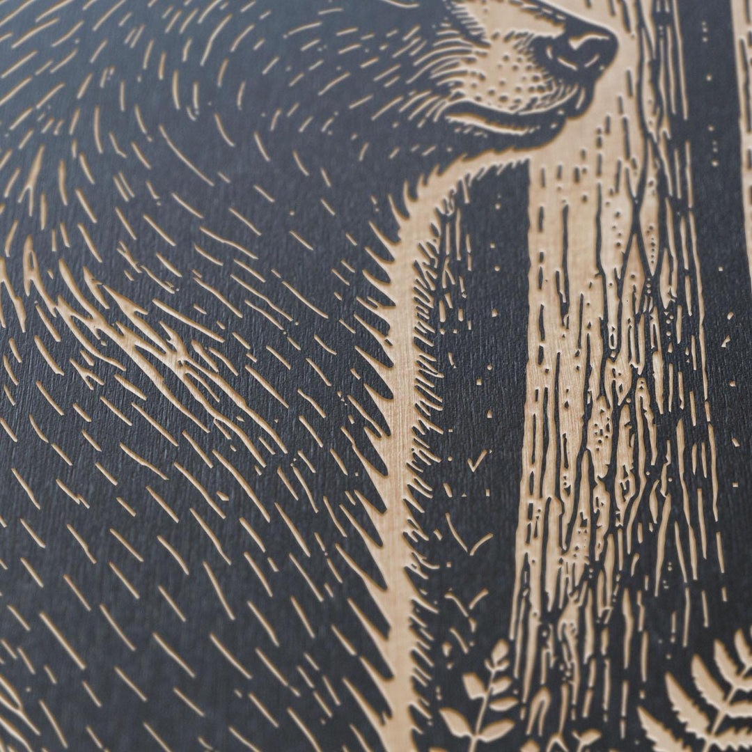 Black Bear in Forest Engraved Birch Art Panel