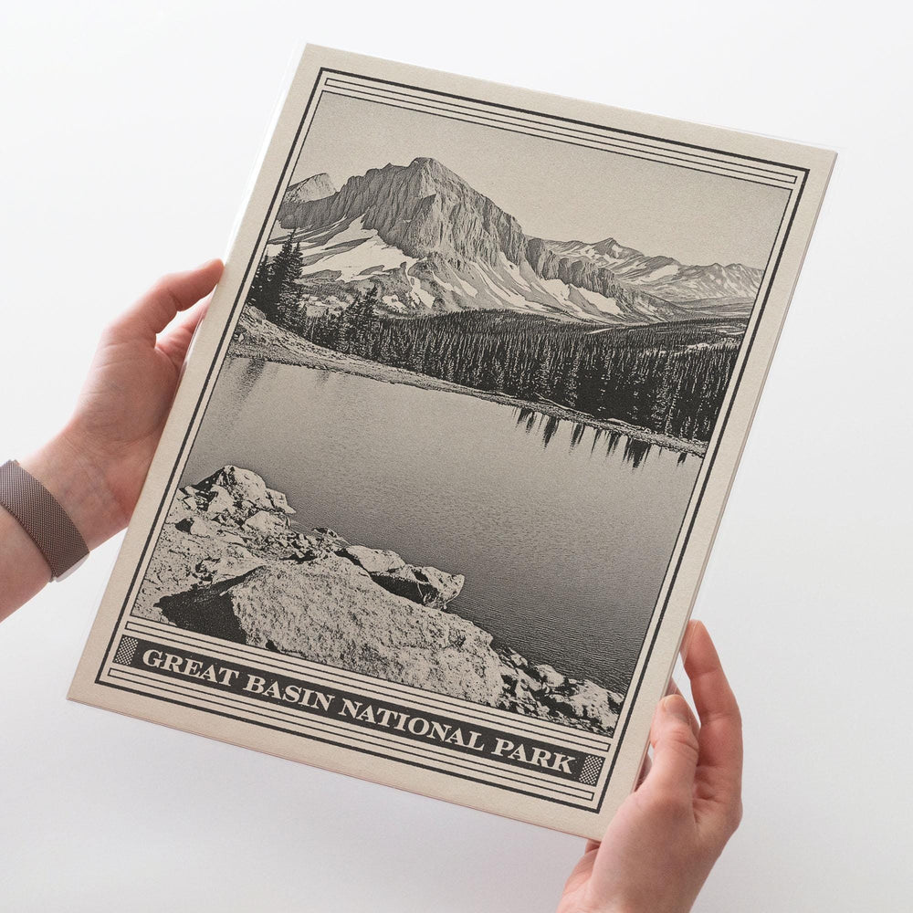 Great Basin National Park Lithograph Style Print - Vintage Nevada archival matte fine art print Gift. South Snake mountains Wheeler Peak.
