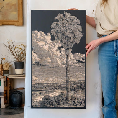 Beach Palm Tree Engraved Illustration