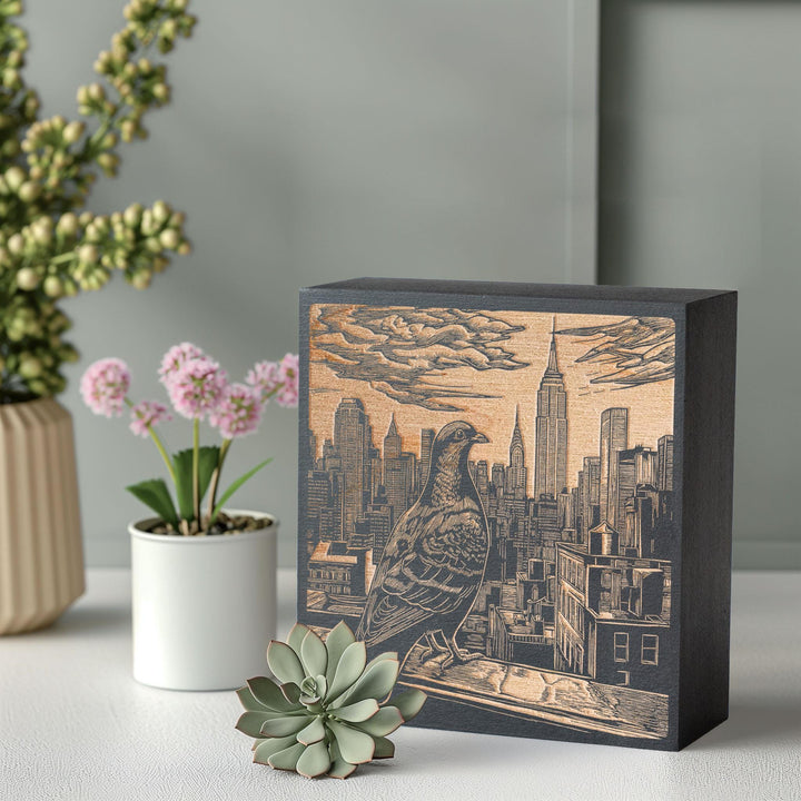 Pigeon in New York City Engraved Illustration