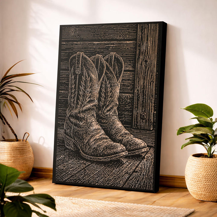 Cowboy Boots Engraved Illustration