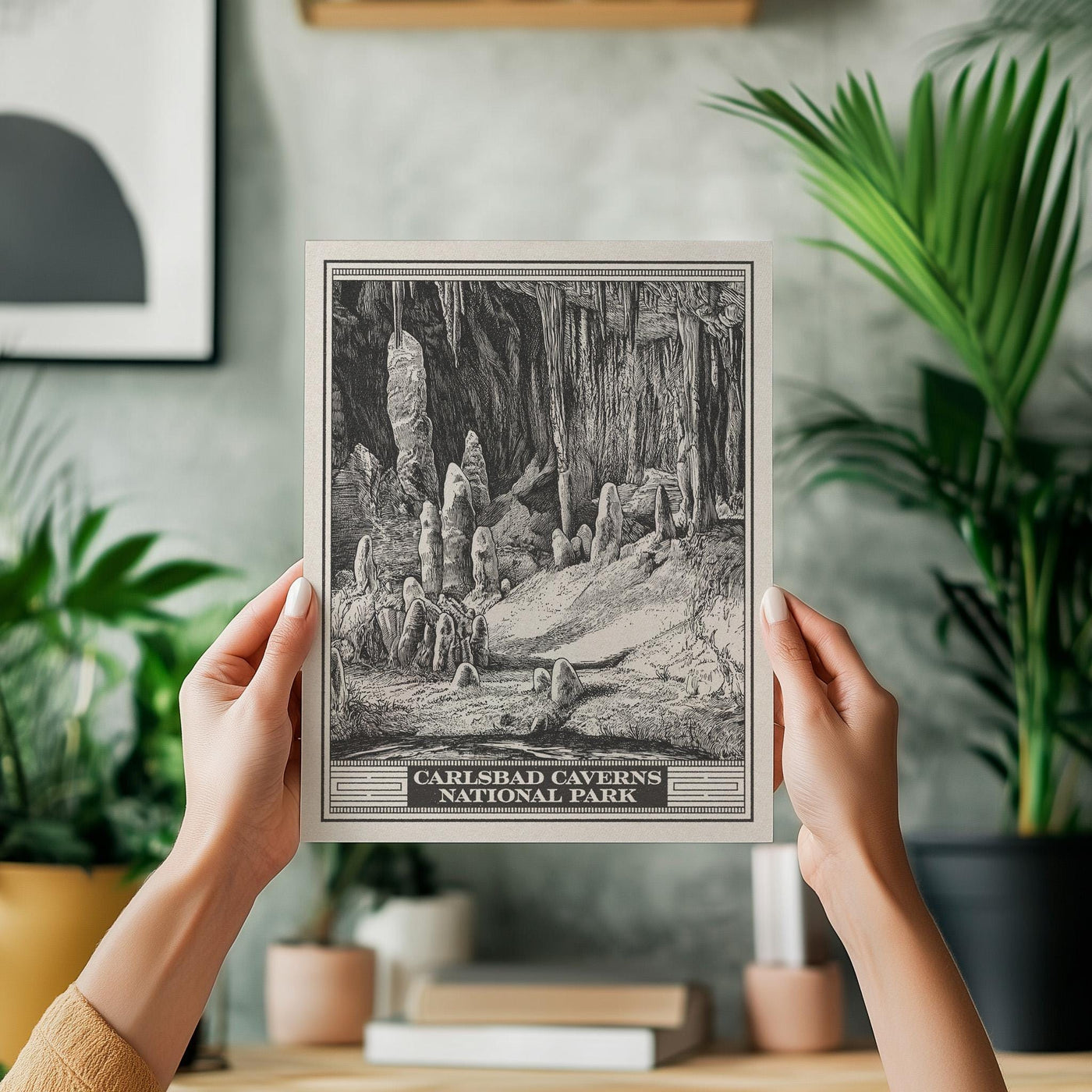 Carlsbad Caverns National Park Lithograph Style Print - Vintage New Mexico archival matte fine art print. Chihuahuan Desert Travel Gift