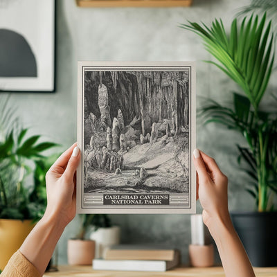 Carlsbad Caverns National Park Lithograph Style Print - Vintage New Mexico archival matte fine art print. Chihuahuan Desert Travel Gift
