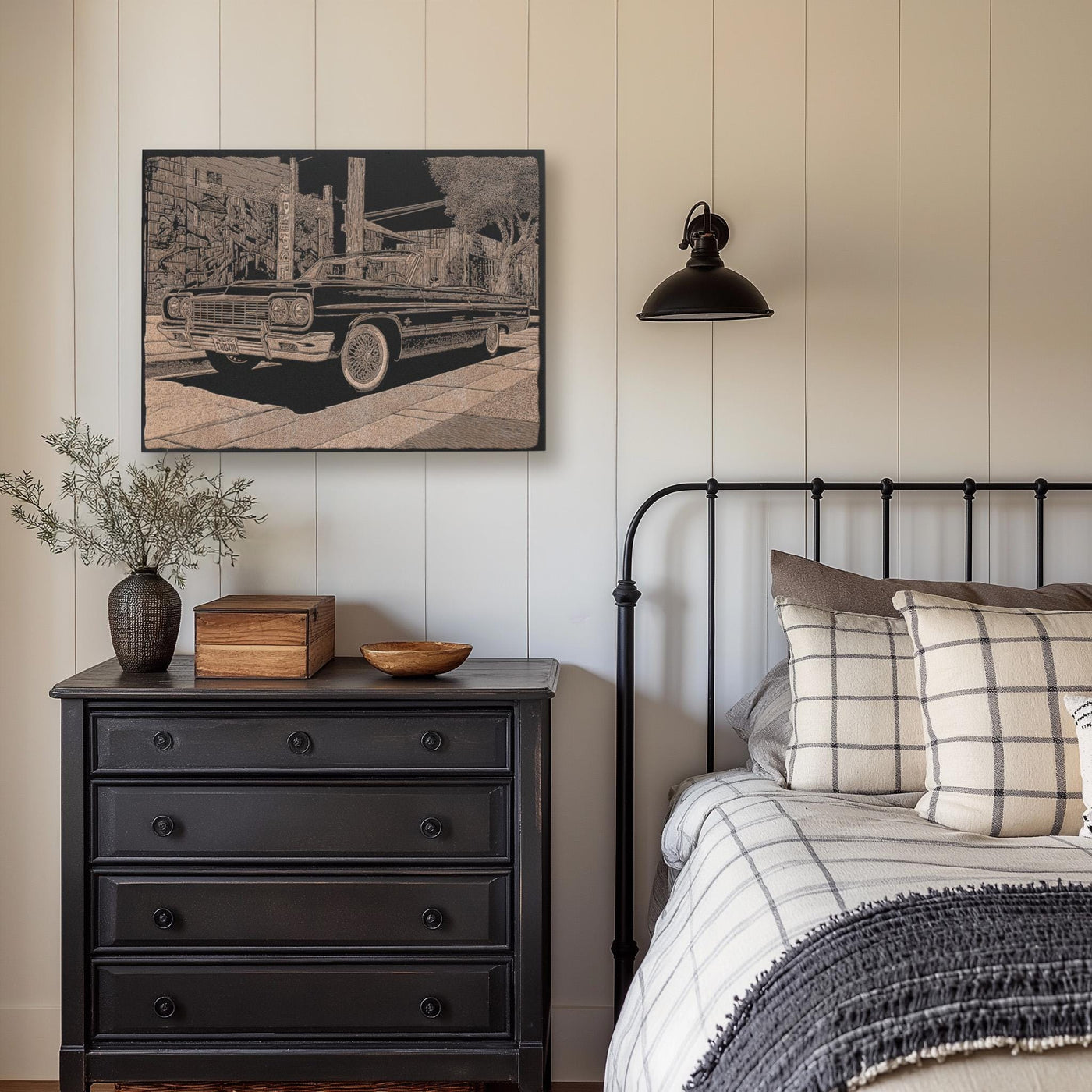 Vintage Lowrider Convertible Engraved Illustration