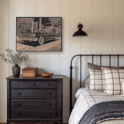 Vintage Lowrider Convertible Engraved Illustration