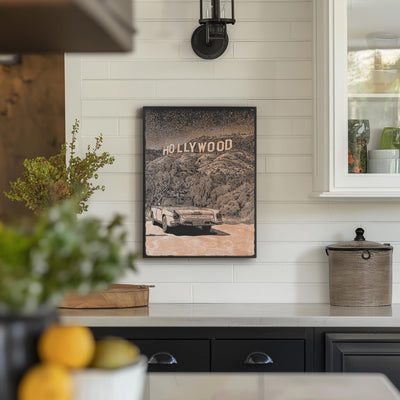 Vintage Hollywood Hills Sign Engraved Illustration